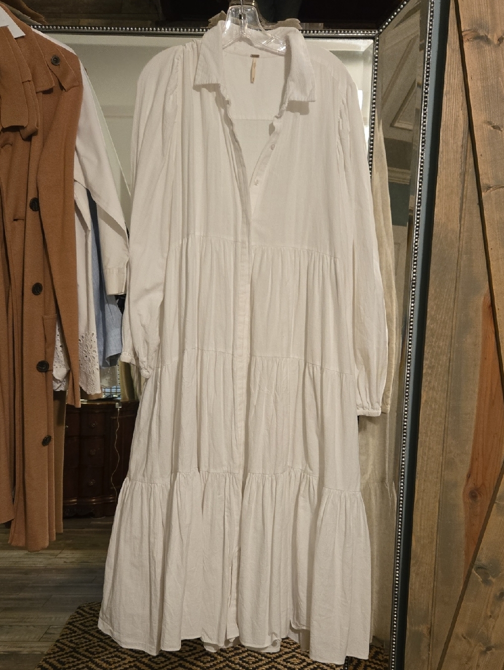 Free People White Tiered Button-Front Maxi Dress